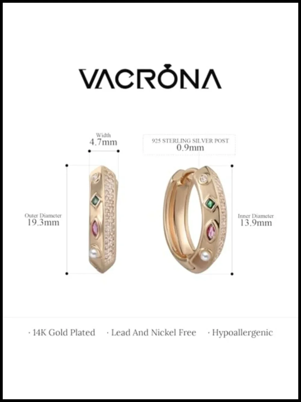14k Gold Plated Huggie Earrings for Women Cubic Zirconia Hypoallergenic